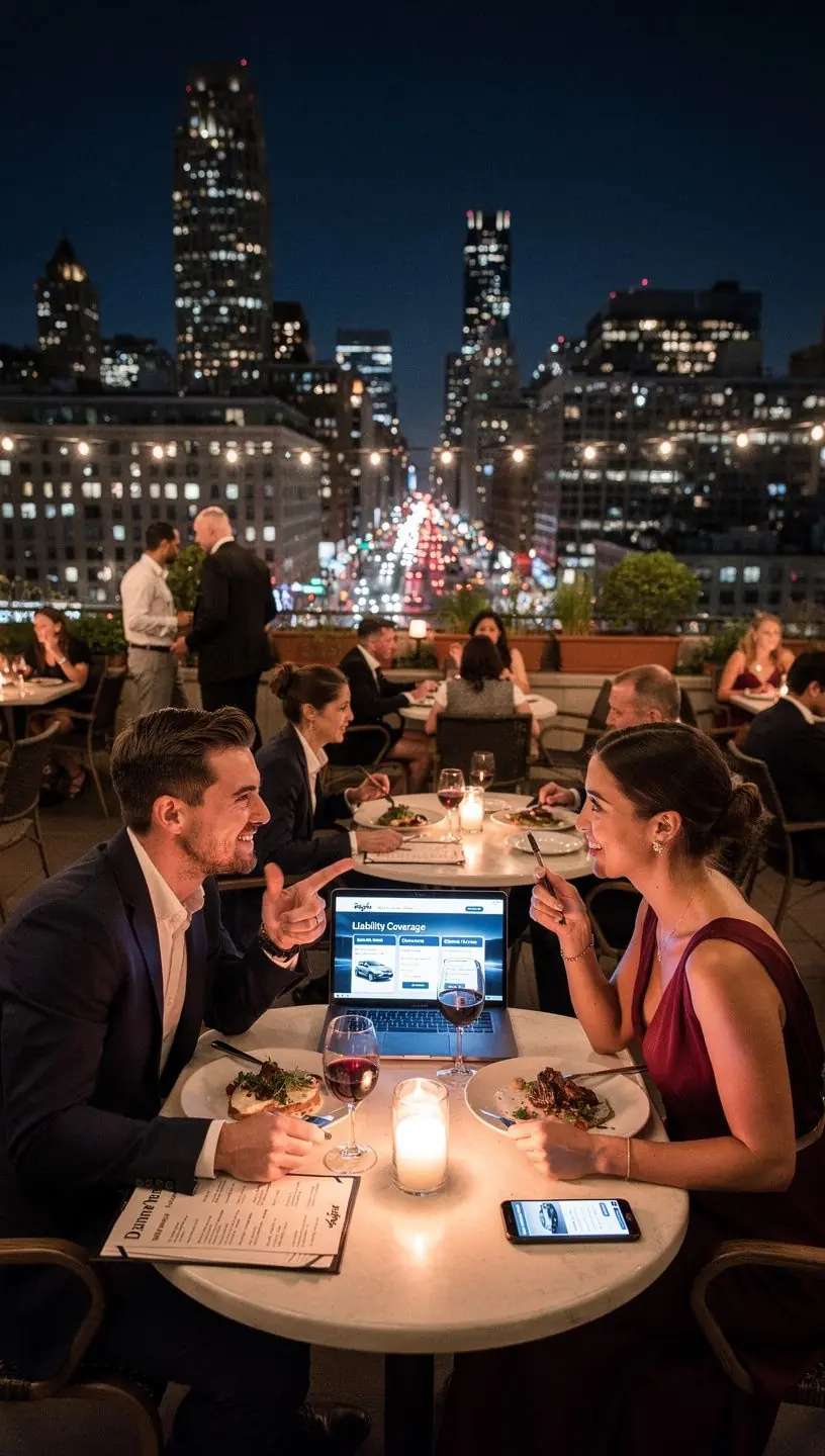 Ubezpieczenie samochodu z wysokimi limitami odpowiedzialności i niską składką, przedstawiające kierowcę przy samochodzie.