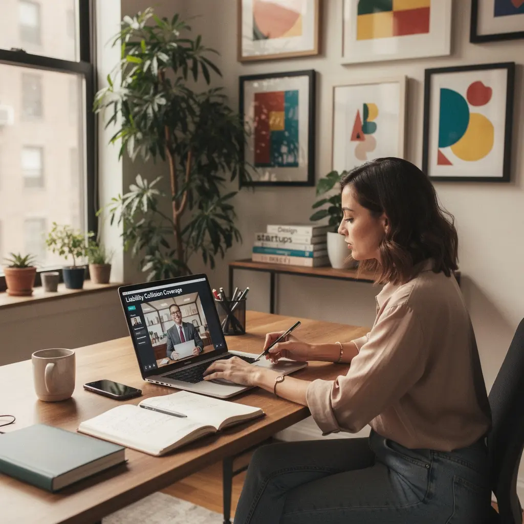 Ilustracja pokazująca pojazd po kolizji, z widocznymi uszkodzeniami i oznaczeniami ubezpieczenia.