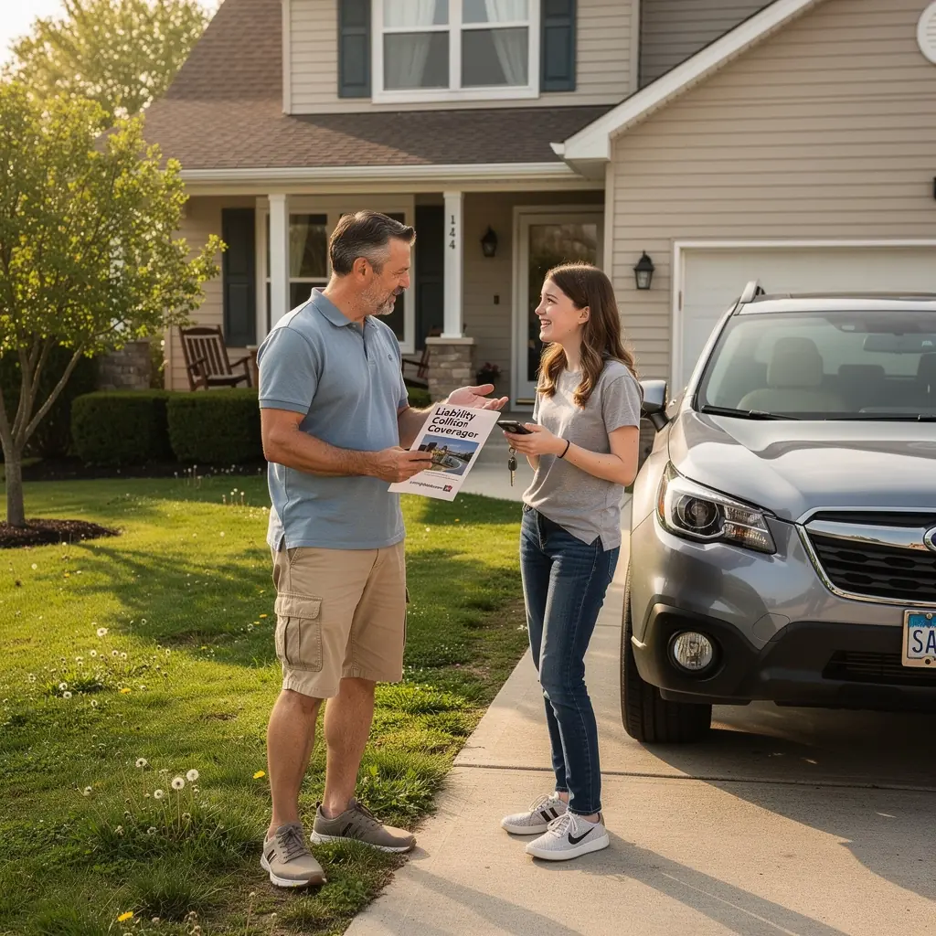 Obrazek ilustrujący kierowcę zadowolonego z niskiej składki ubezpieczeniowej.