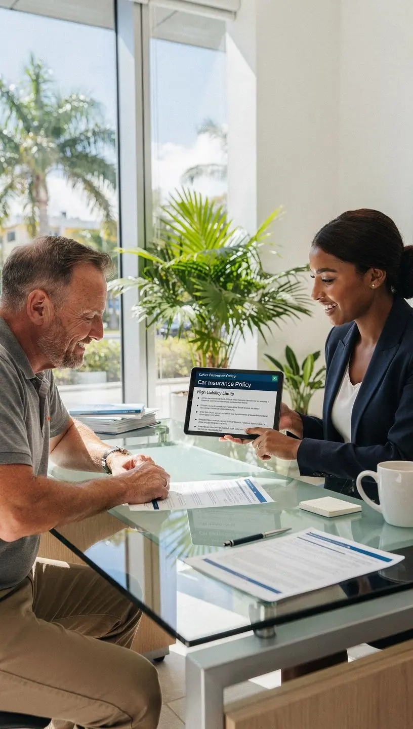 Osoba konsultująca się z agentem ubezpieczeniowym w celu uzyskania informacji o polisie.